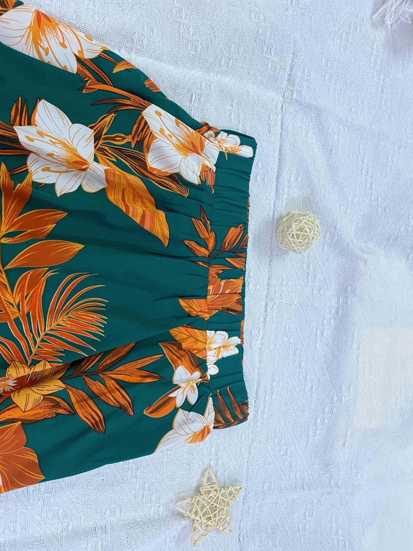 Women's Floral Print High Low Hem Skirt, Boho Ruffle Trim Elastic Waist Short Skirt for Beach Holiday Vacation, Ladies Summer Clothes, Boho Fashion Skirt, Womenswear