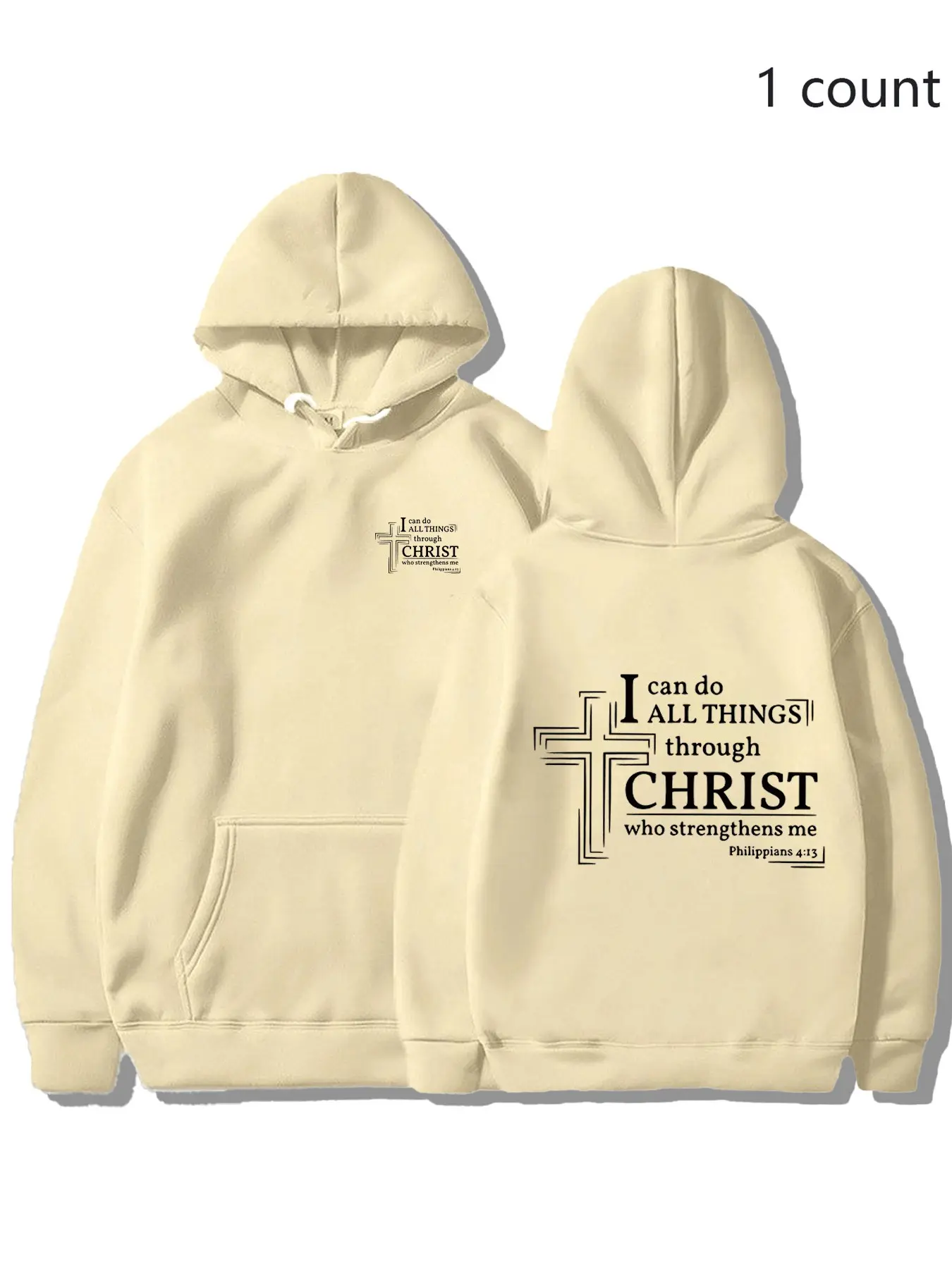 Sober Ny Philippians 4:13 Cross Graphic Hoodie, Dual Print Pullover Sweatshirt, Faith Streetwear, Unisex, 7 Colors, Fall Winter