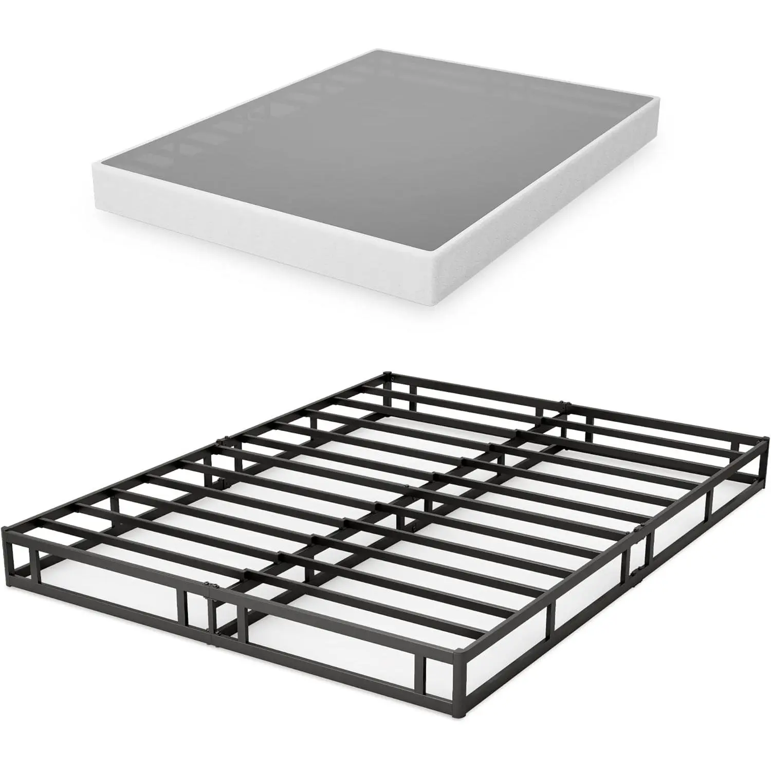 7 Inch Box Spring for Queen Bed, Quick Assembly Queen Size Metal Mattress Foundation with Fabric Cover, Strong Steel Frame, Heavy Duty, Low Profile Bed Frame Base Cama, Queen Upgraded Version