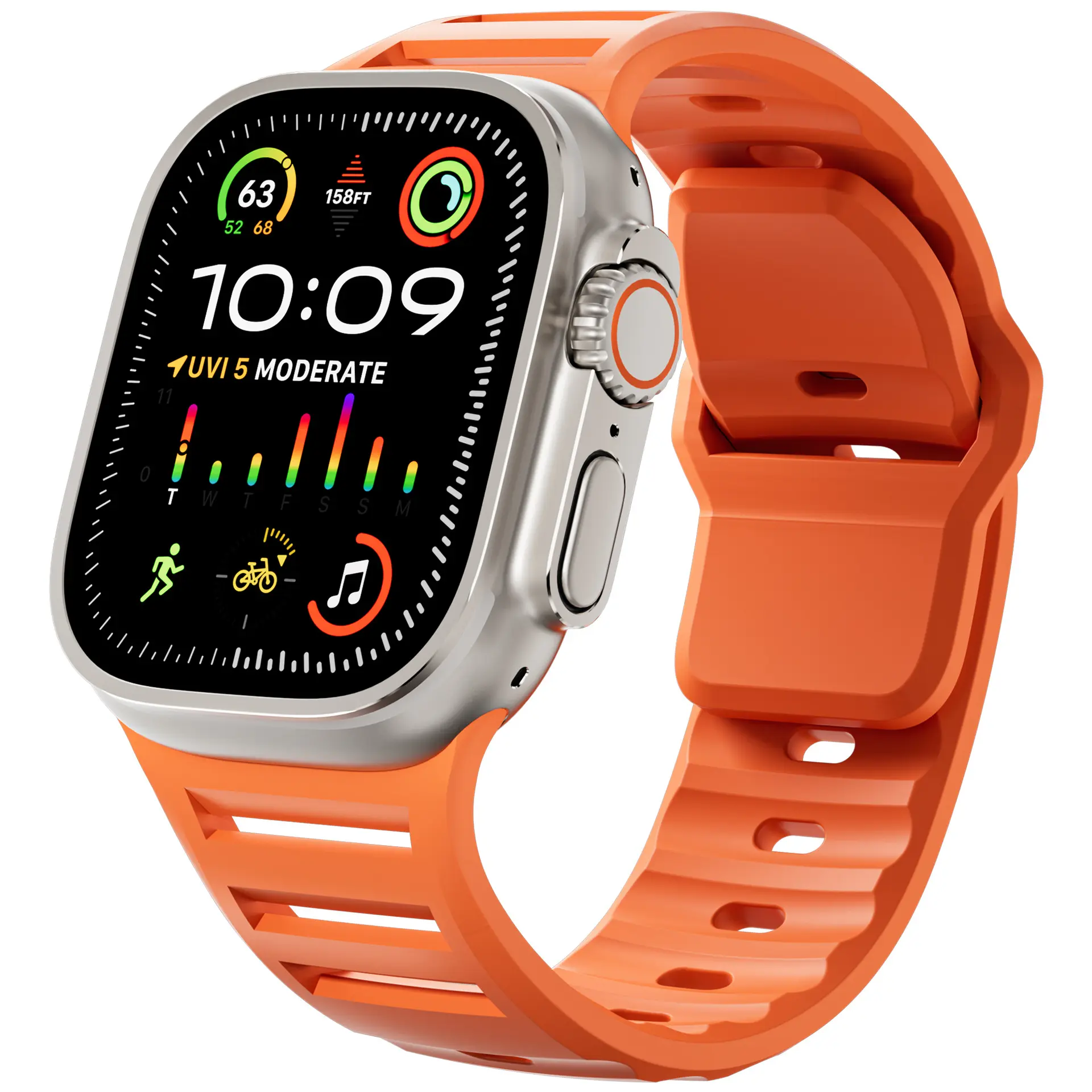 Sporty Horizontal Blinds Groove Breathable Wide Silicone Watch Strap, Hollow Vent Design Replacement Band for Apple Watch Ultra & Series