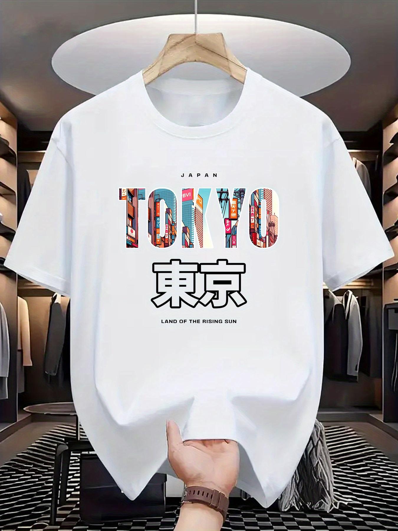 1425 Tokyo Printed Men's T-shirt with Comfort and Elasticity, Suitable for Summer Outdoor Activities. Street Style Elastic Crew Neck T-shirt, an Excellent Gift for Summer. Men's Summer Outdoor Clothing T-shirt