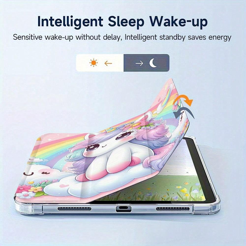 Cute Unicorn iPad Case Soft Edge, Built-in Stylus Slot, Adjustable Stand, Auto Sleep/Wake, Lightweight Durable, Back to School & Valentine Gift, Unisex, for iPad 10/11th Gen/A16/Air/Pro/Galaxy Tab S9 FE+ Series