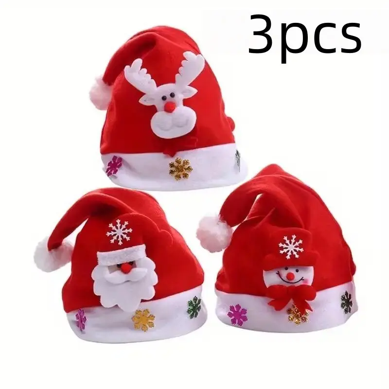 3-Pack Christmas Hats, Santa & Snowman Design, Adult Party Hat, No Feathers, Disposable, Home Kitchen Holiday Decor, Christmas Gift