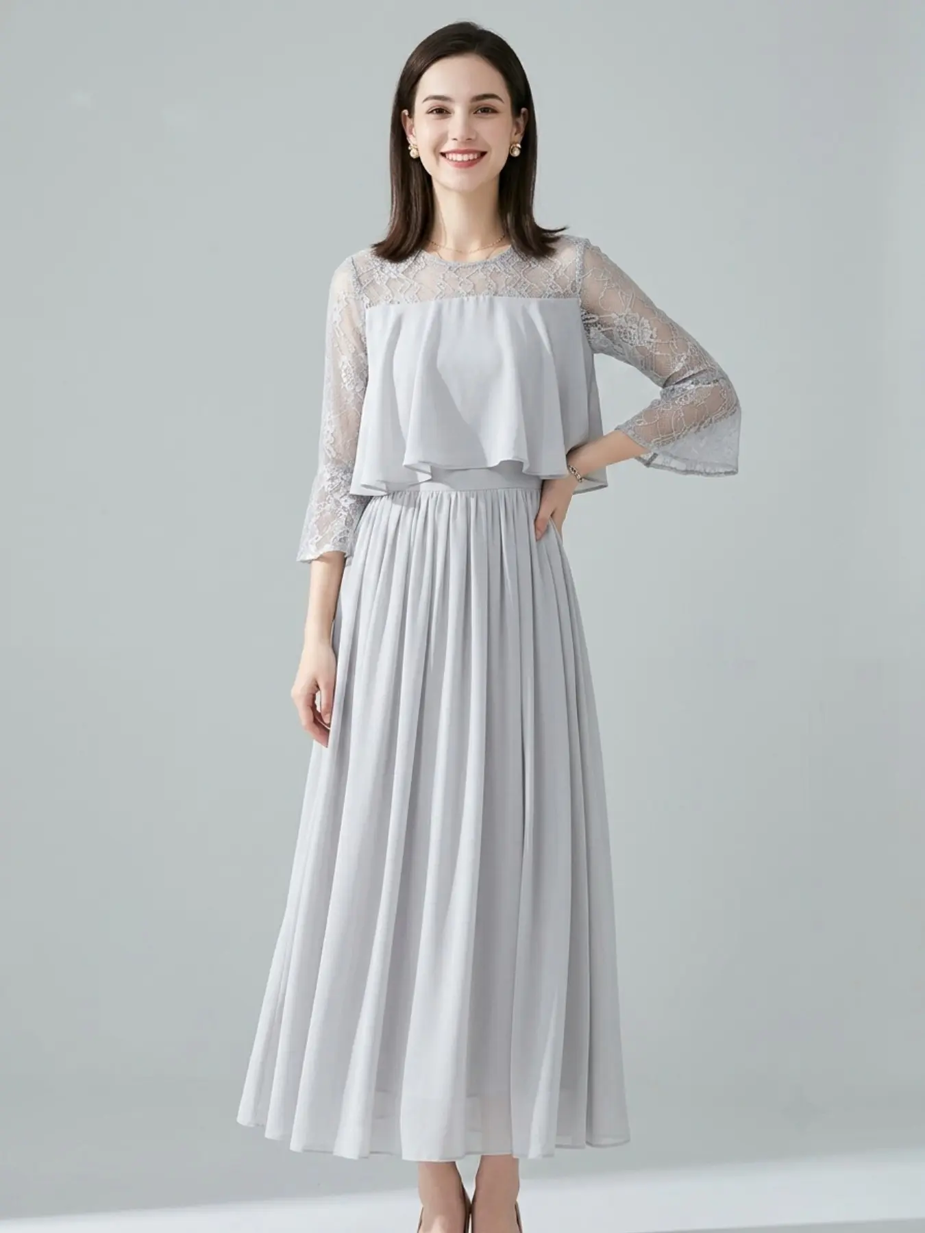 Long Evening Dress Korean Style, Slimming Party Gown, Casual Solid Pattern, Lace, Unlined, Batch Number Ladycp2607168, Women's Fashion
