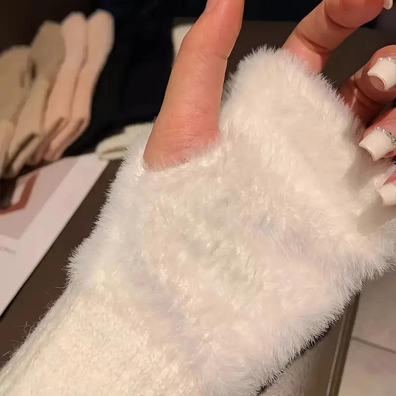 Solid Color Fingerless Gloves, 1 Pair Soft Warm Gloves for Fall & Winter, Elastic Wrist Brace for Women & Girls, Sports & Outdoor Accessories