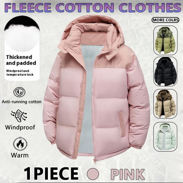 Winter hooded casual fleece-lined men's coat,removable hood,warm color-blocked cotton jacketcouples' style winter cotton coat, outerwear top.