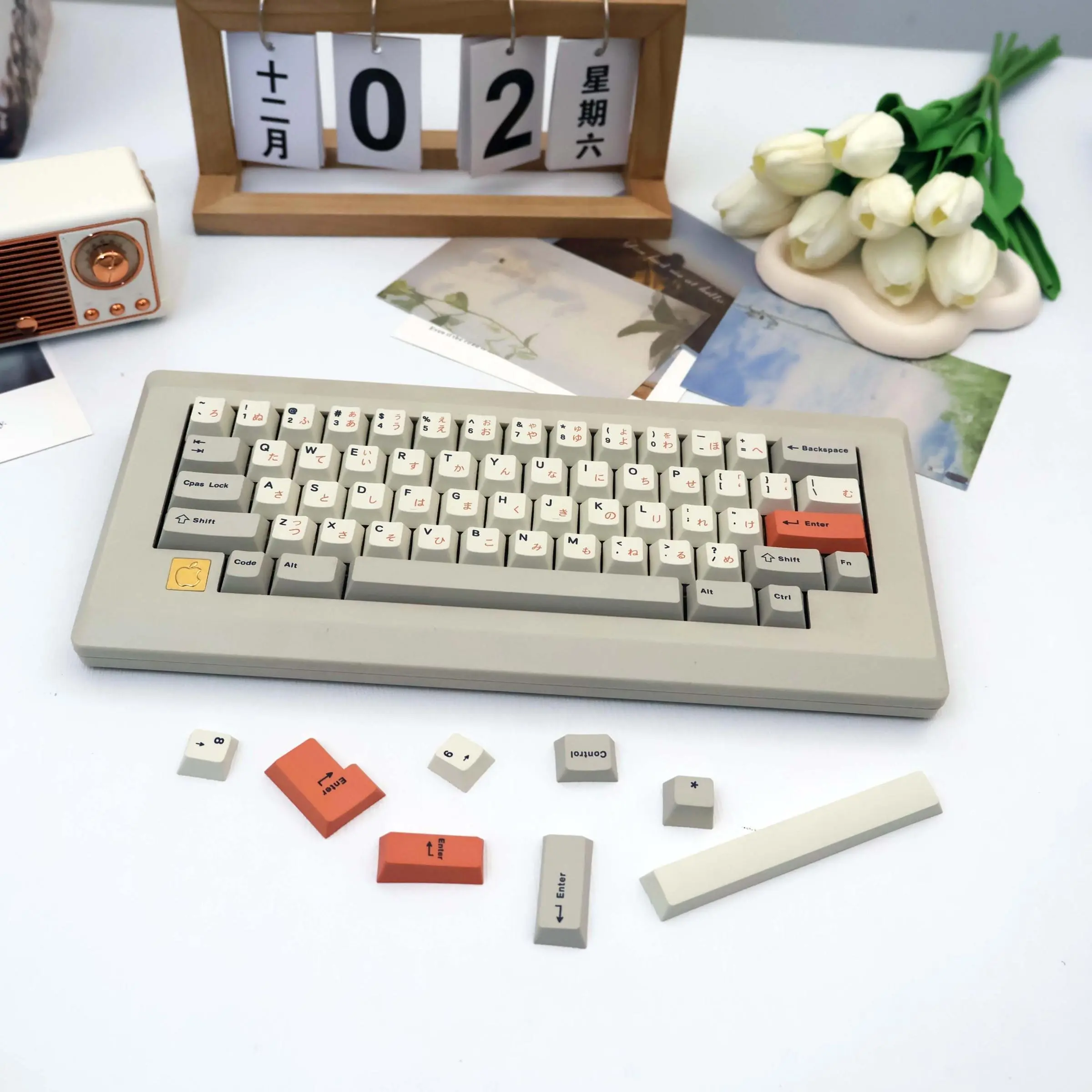 Vintage Pbt Heat Transfer Keycap Set, 140+ Keys, Cherry Profile, Includes 7u and Split Spacebar, Compatible with Mx Axes 61/68/87/104 Layouts
