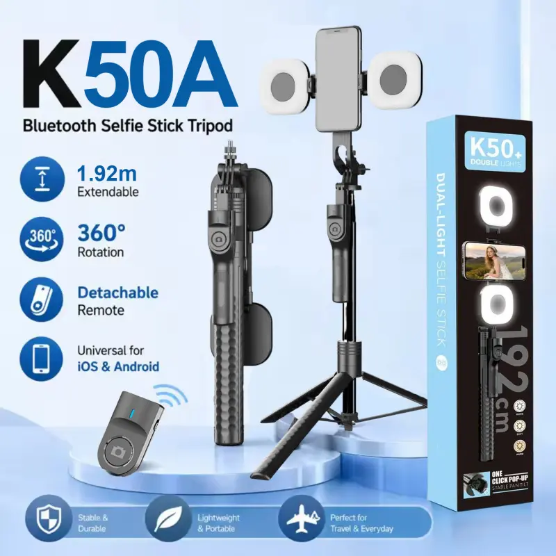 75-Inch Selfie Stick with Light, Wireless Bluetooth-compatible Selfie Stick, Phone Tripod, Remote Control, Dual Lights, Ideal for Travel/vlog/video Recording