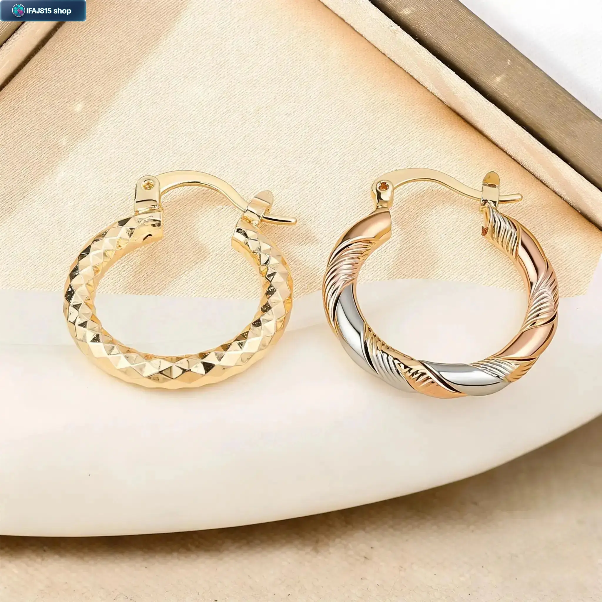 2 Pairs 14K Gold Plated Hoop Earrings for Women, Tricolor Twisted Rope Huggie Hoops, Sparkling Diamond Cut Round Earrings, Minimalist Layered Jewelry for Everyday Wear, Vacation & Summer Style