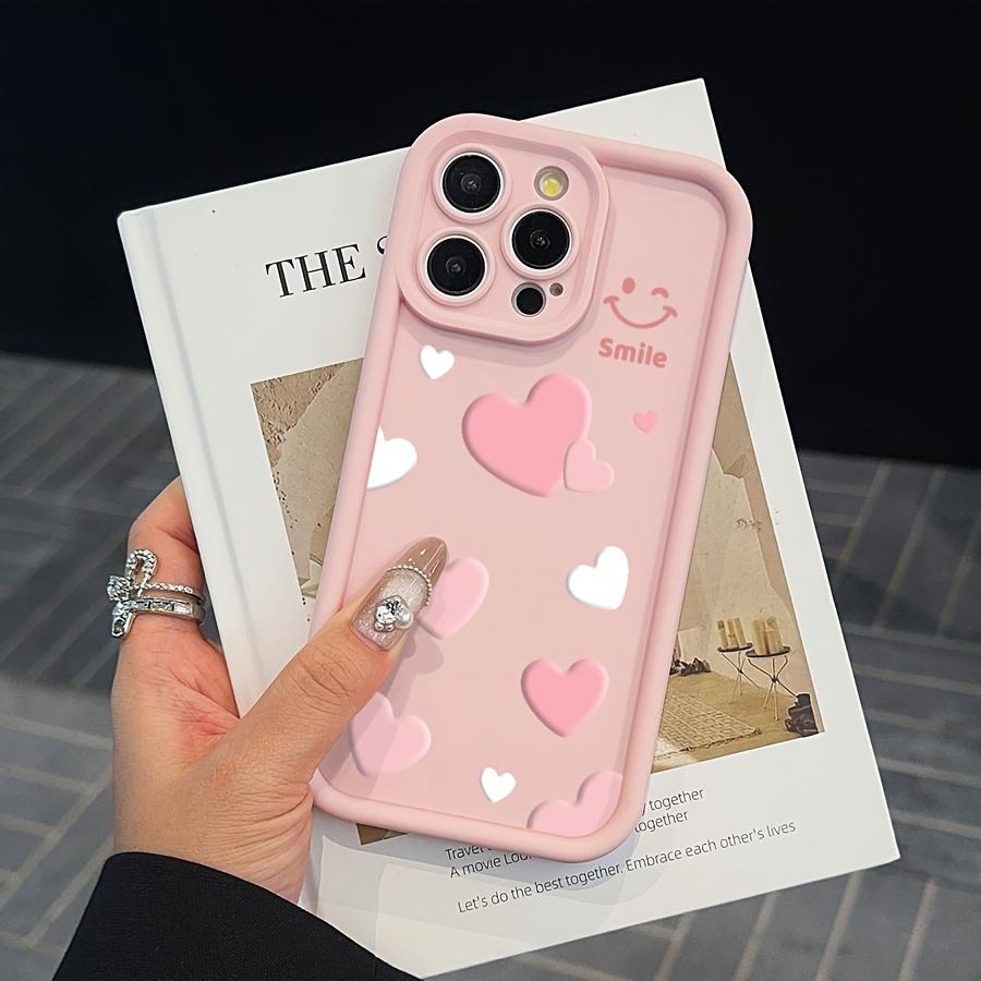 Pink Love Smiley Face Pattern Shockproof Soft Shell Protective Case for iPhone 17 16 15 14 13 12 11 XS X & More Series Mobile Phone Cases Ideal Gift for Friends Lovers or Family - Cellphone