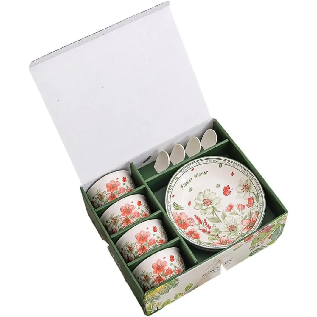 Ceramic Dinnerware Set, Elegant Blossoms Floral | Hand-Painted Design, Microwave Safe, Stain Resistant,  for Wedding Housewarming Corporate Gifts