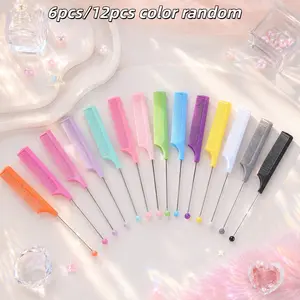 6pcs/12pcs New Detailed Beaded Comb, DIY Decorative Hairbrush, Trendy Elements, Makeup Care Essentials, Beauty Tools, High Aesthetic Gift Set, Multi-Color Random Pack