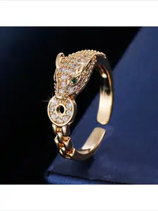 Trendy Luxury Leopard Head Copper Coin Inlaid Zircon Open Ring Hot Selling High End Personalized Fashion Statement Ring For Daily Wear Party Dating Gift For Women