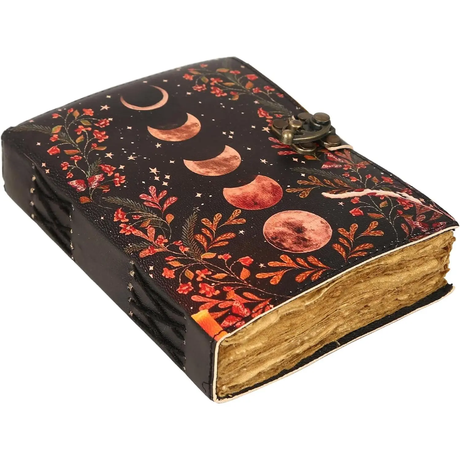 Blank Spell Book of Shadows Journal with Lock Clasp   Leather Journal Moon Phase Print Diary Prayer Pagan  Supplies  Decor Notebook Daily (7x5 Inch)