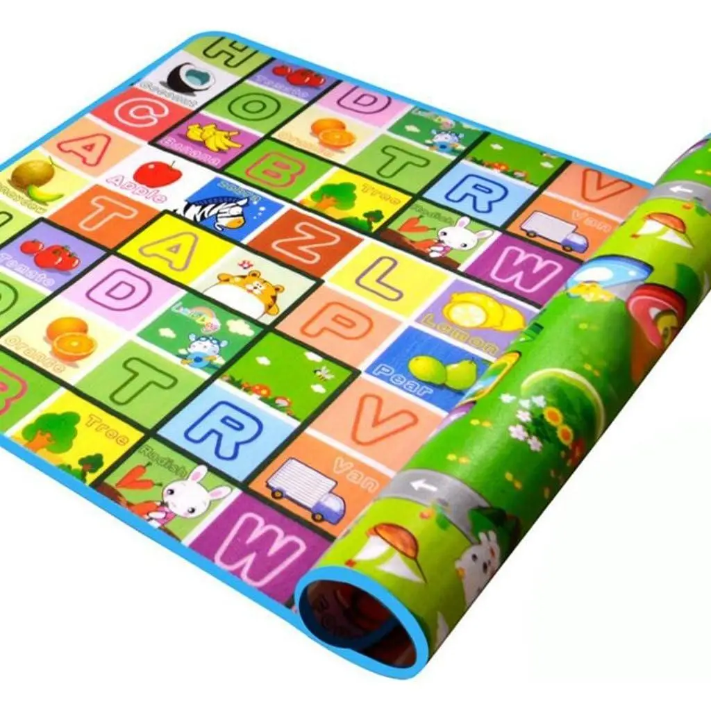 Baby Crawling Mat Double-Sided Foam Waterproof Floor Mat Drawing Alphabet Figures Animals Pattern 70.8''X47.2''X0.2''