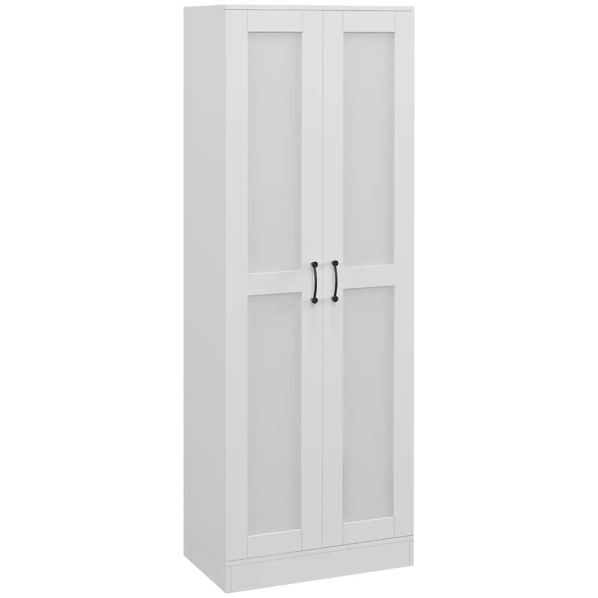 Sturdy Modern White Rectangular Melamine Board Pantry Cabinet - 23.5" W x14.25" D x69" H, Soft-Close Doors, Movable Adjustable Shelves, Anti-Tip Base, 110 lbs Max Load, 75.90 lbs Weight, Requires Assembly, Kitchen Storage Solution, 23.5" W X 14.25" D X 69