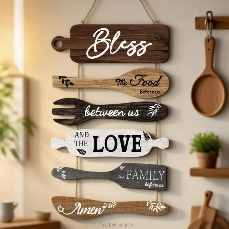 Kitchen Wall Decor Set, Interior Wall Decor, Alphabet and Utensil Patterns with Rope, Hanging Wall Art Decoration for Home Kitchen and Dining Room AA41UrbanFabCo