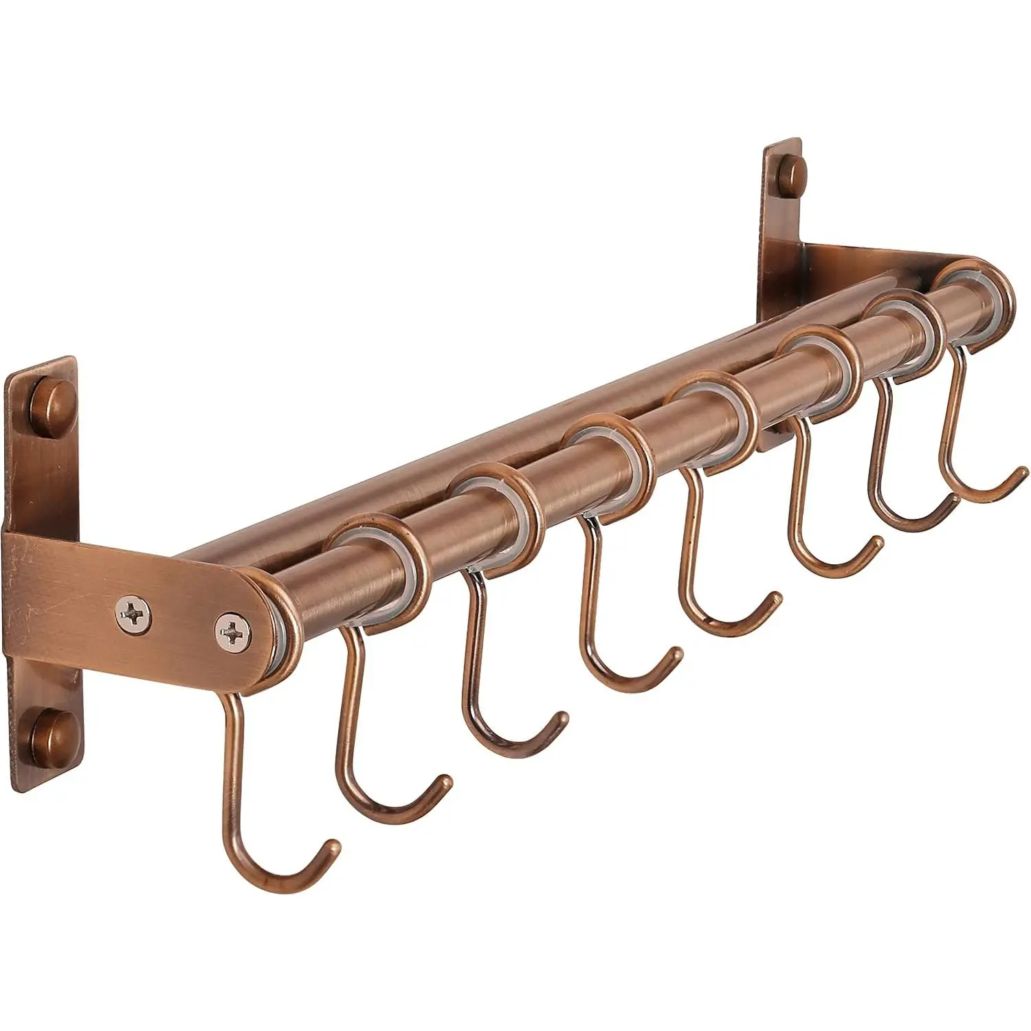 Pot Rack - Pots and Pans  Rack Rail with 8 Hooks, Double Bars, Pot Hangers for Kitchen, Wall Mounted, Antique Copper