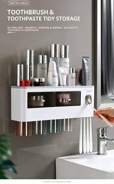 Toothbrush holder, toothbrushing cup, gargle cup, wall - mounted, no - drilling required for the bathroom, semi - transparent toothbrush set storage box set