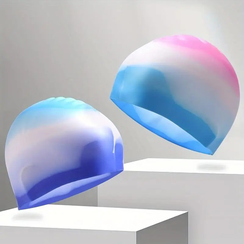 1pc Adult Competition Swim Cap Silicone Good Quality Color Block Waterproof Comfortable