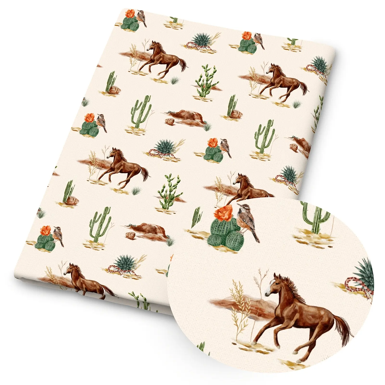 1 pc Watercolor Wild West Print Fabric - 59 x 19.68 inches (150 x 50 cm) Pre-cut Polyester Fabric with Wild West Aesthetics Watercolor Collection - Suitable for baby shower backdrops, DIY sewing, scrapbooking, tablecloths, and crafts