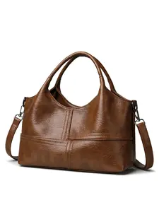 Large Capacity PU Leather Tote Bag, Adjustable Detachable Strap, Waterproof Design, Zip Closure, Casual Style, Ideal for Travel & Daily Use