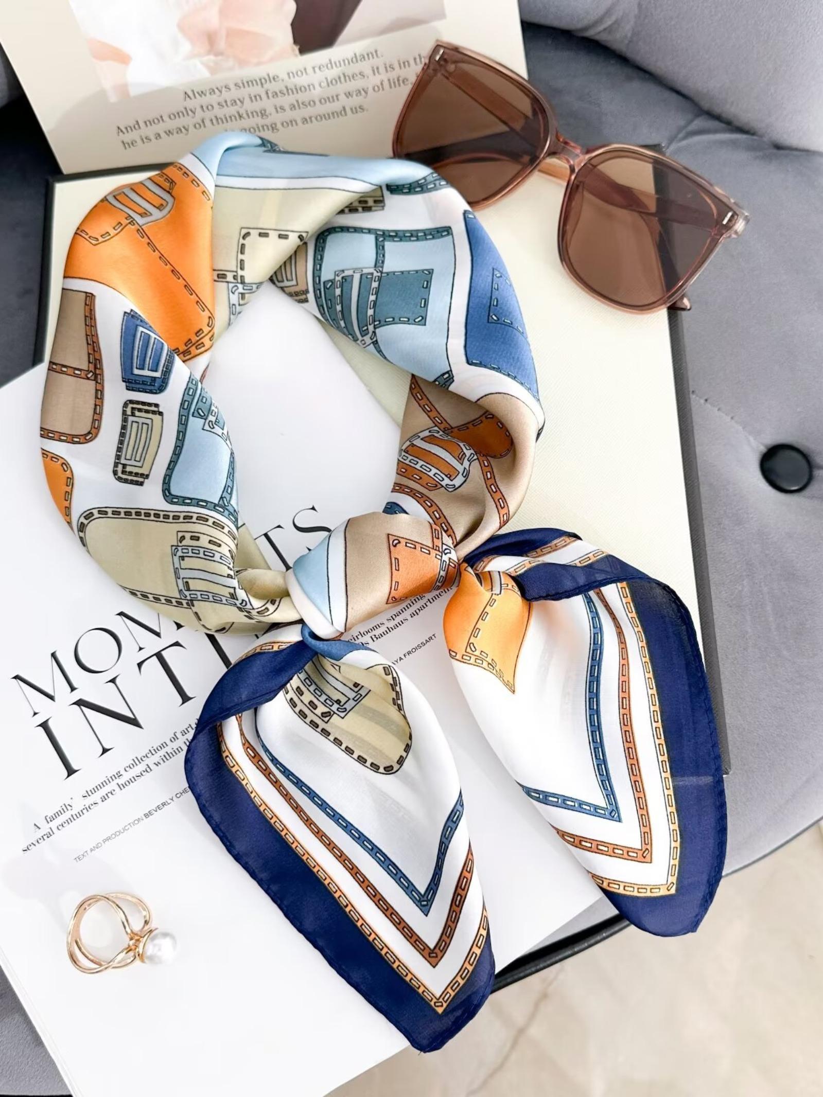 70cm Women's Bag Pattern Printed Scarf, Stylish Neck Decoration, Versatile Hairband and Belt for Spring & Fall Fashion, Fashion Hair Scarves