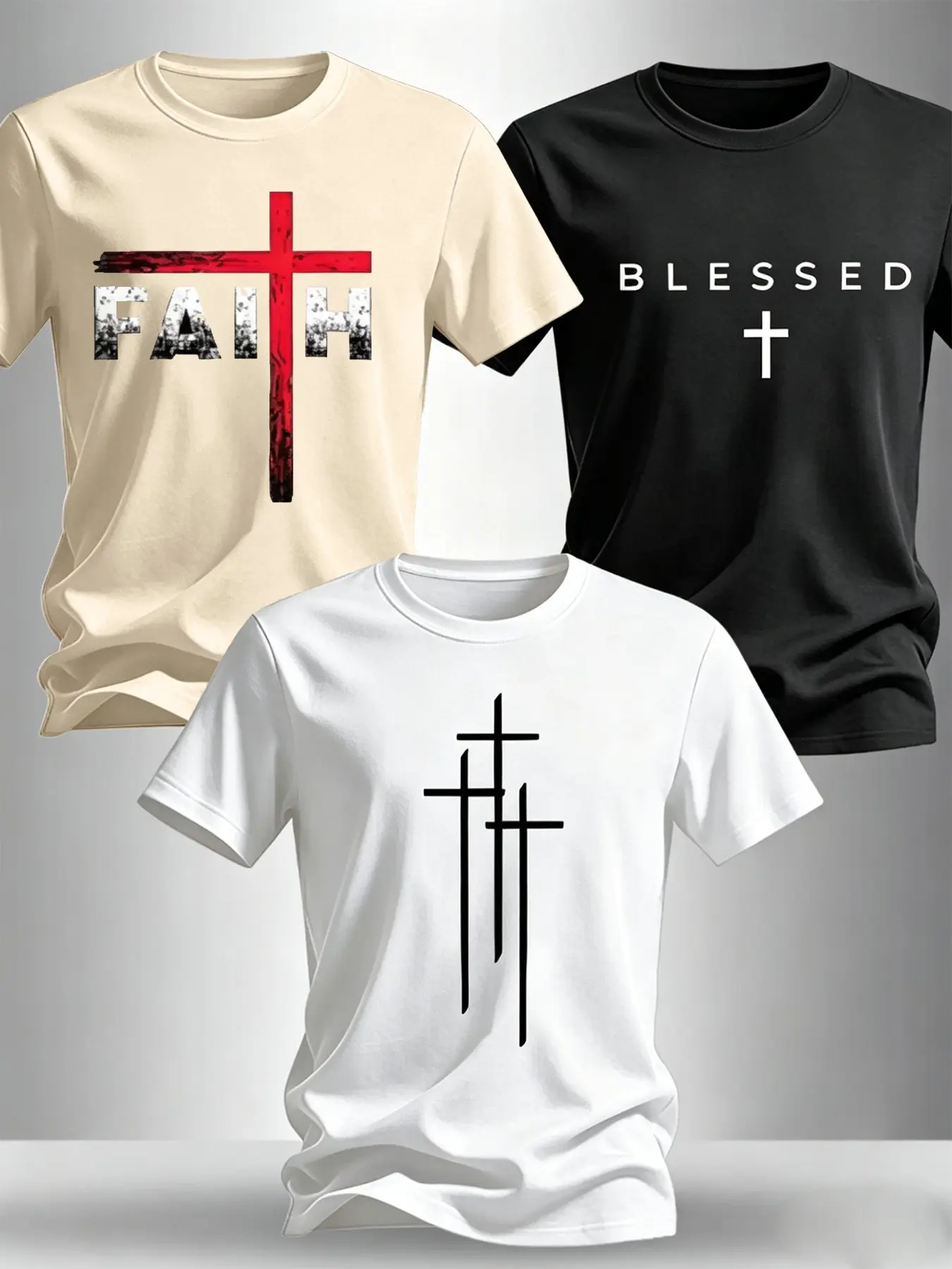 Men's Minimal Religious Cross Graphic Tee, Everyday Core Fashion, wrinkle-resistant soft material, easy to pair with denim & sweat shorts, suitable for weekend trips, family outings & all-season casual streetwear