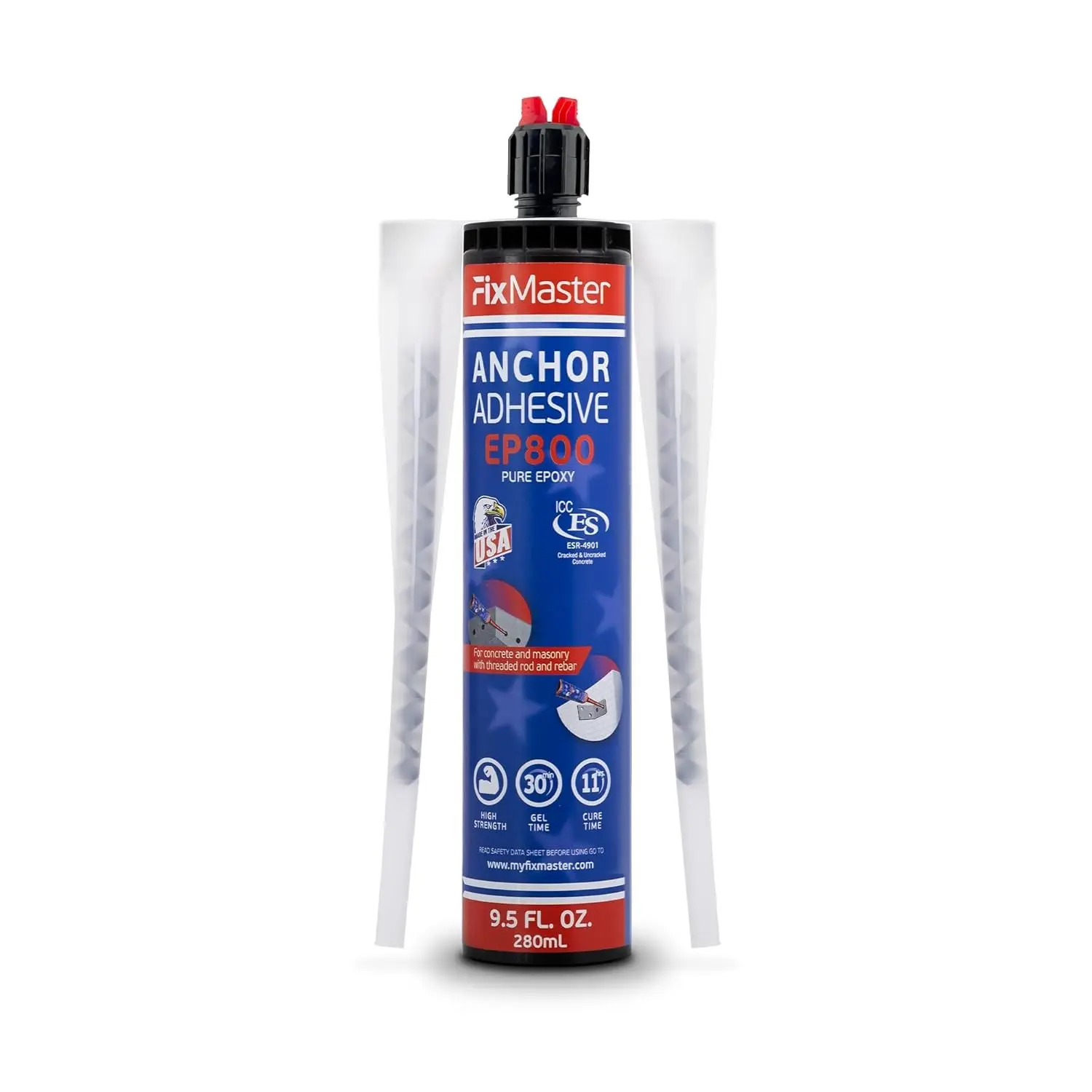 Grey 9.5oz 2-Part Mix Pure Epoxy - High Strength for Anchoring & Repair Work - ICC Approved - Long-Term Temperature & Water Resistance - Made in the USA, Two-Part Mix