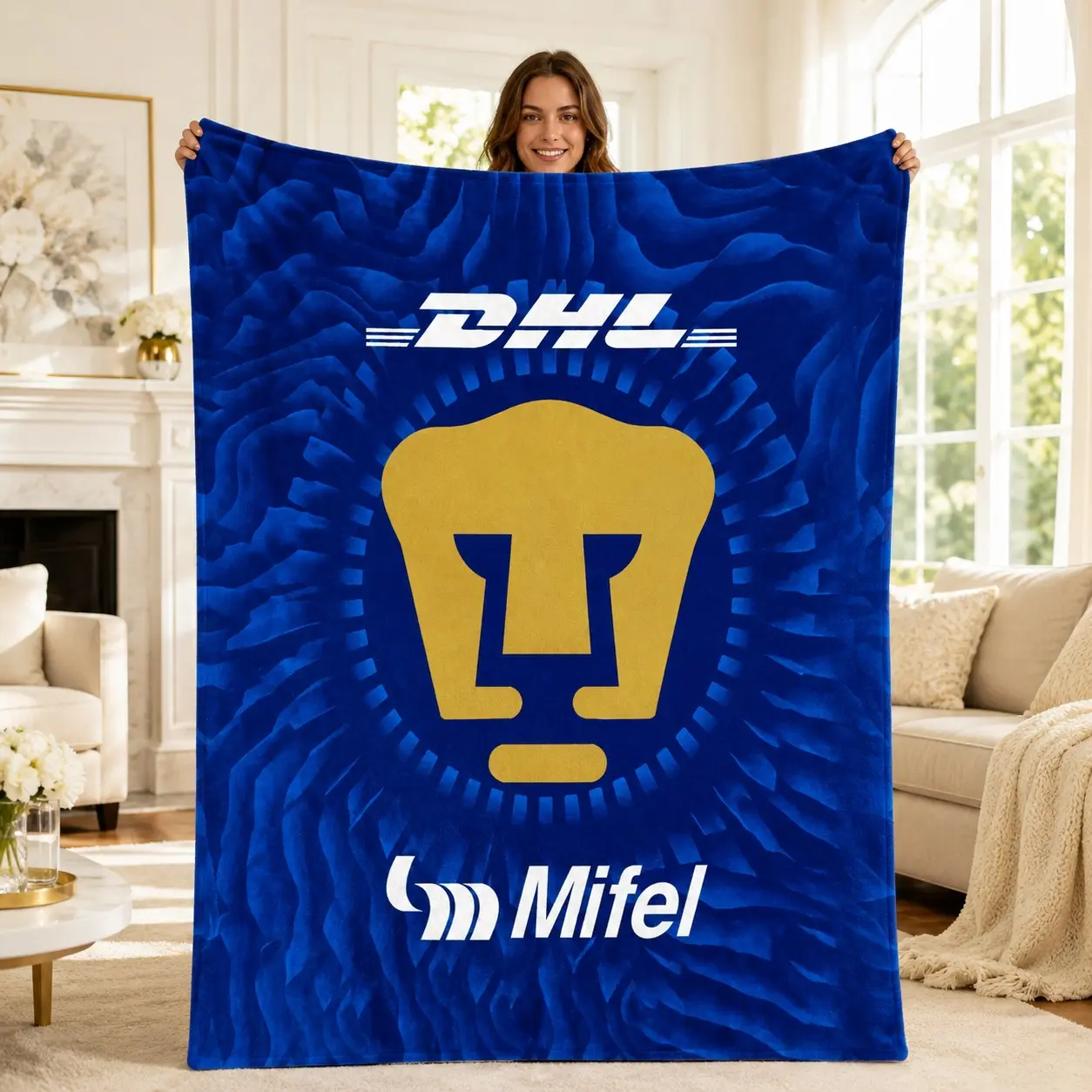 1PC Liga MX Pumas UNAM Starry Sky Metal Logo Print Flannel Blanket, Soft Skin-Friendly Anti-Pilling Machine Washable Lightweight Blanket, All Seasons For Adults Home, Office, Camping Fan Gift Decor Blanket, Cozy Blanket, Blanket Gifts