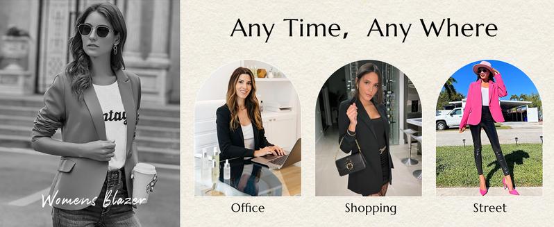 Women's Casual Blazers Long Sleeve Lapel Button Slim Work Office Blazer Jacket Black Basic Fitted High-Quality Fabric Comfortable Flattering Fit White Suit