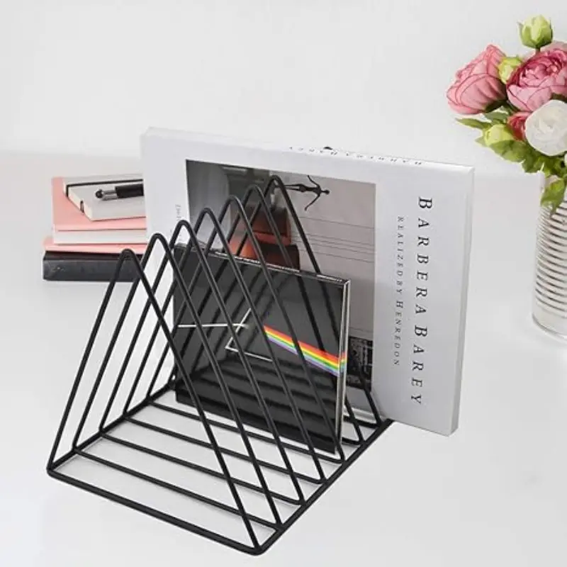 Easepres Vinyl Record Rack, 9-Slot & 6-Slot Metal Magazine Book Album Display Stand, Triangular Desktop Organizer, Rust-Resistant, Home Office Use