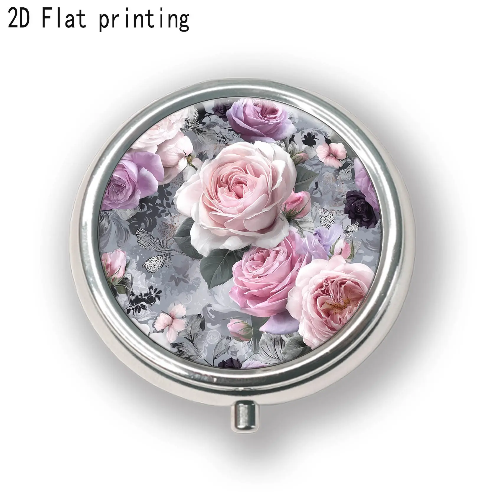 Vintage Rose Butterfly Pattern Pill Box, Round Three-Compartment Storage, Portable Medicine/jewelry Organizer, Home, School, Office, Travel