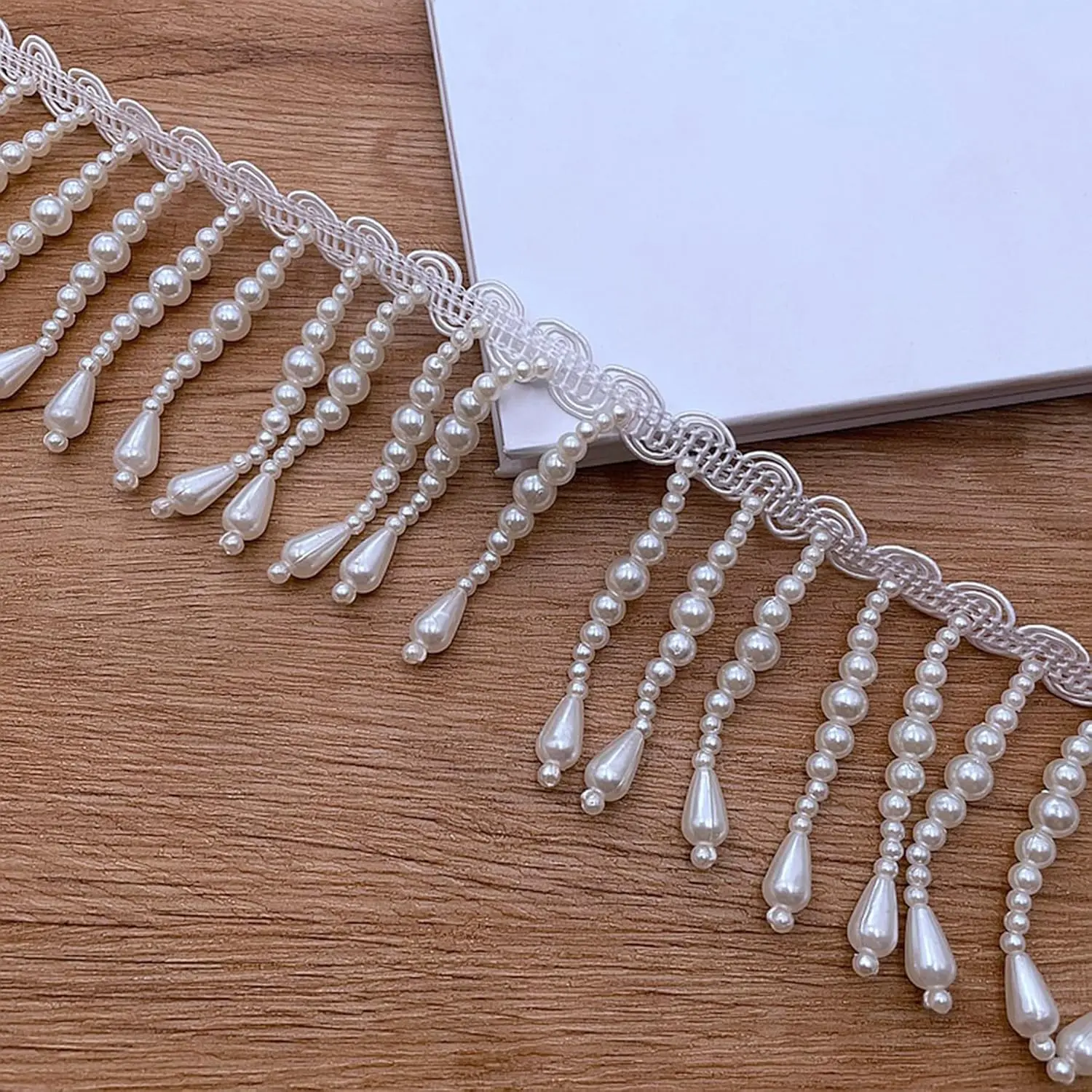 1 Yard  Fringe Trim with Teardrop Beads – Decorative Lace for Clothing, Lampshades, Curtains, and DIY Crafts