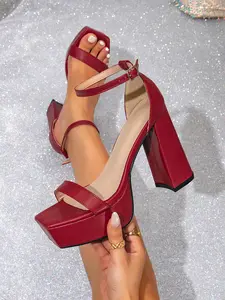 Thick Sole Chunky Heel Sandals, Elegant Minimalist Style, Square Toe Dual Strap + Waterproof Platform, Ideal for Office & Dates
