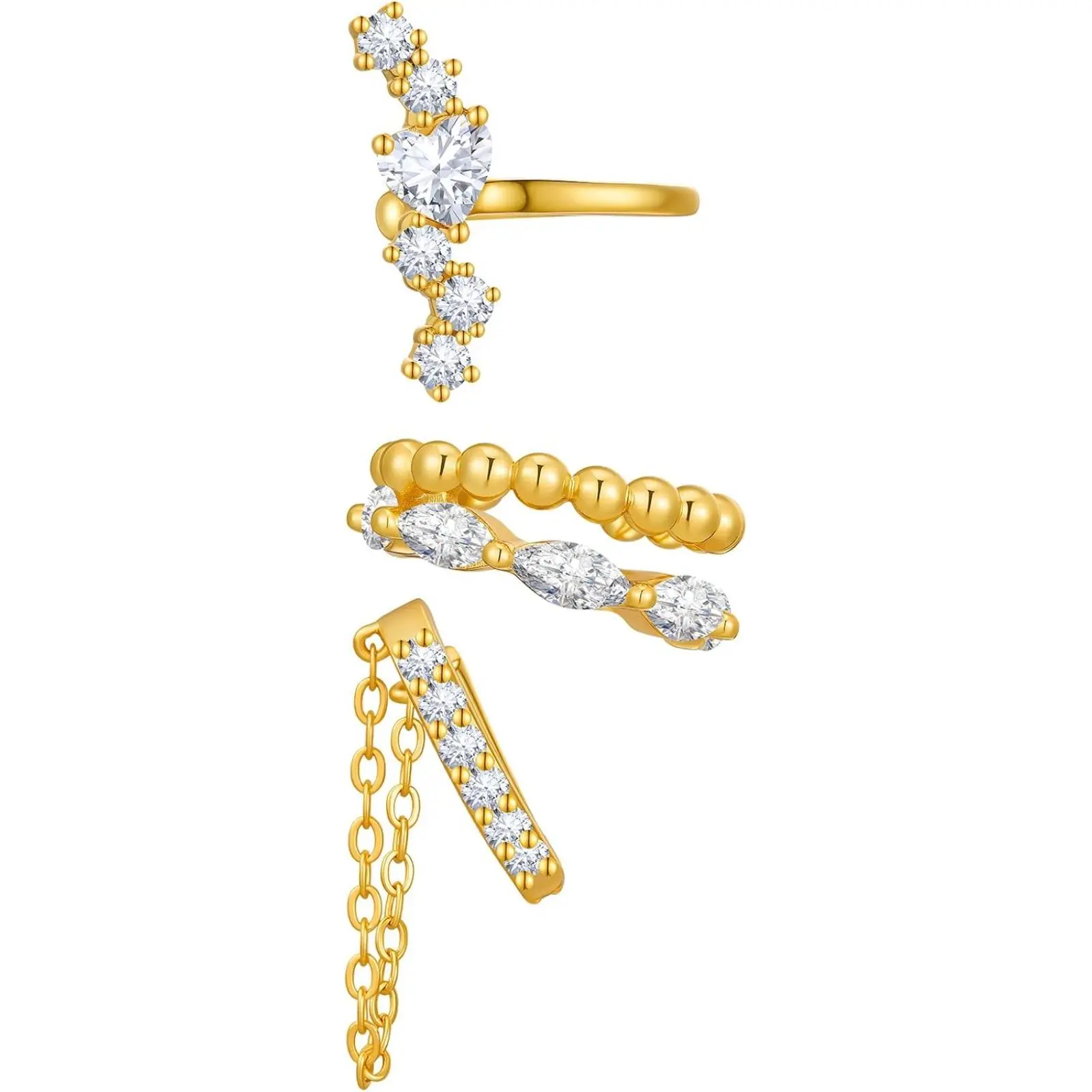 Cicy Bell 18k Gold Plated Earrings for Women Layered Stackable Hypoallergenic Cubic Zirconia Dangle Huggie Cartilage Earring Stacks Party Jewelry