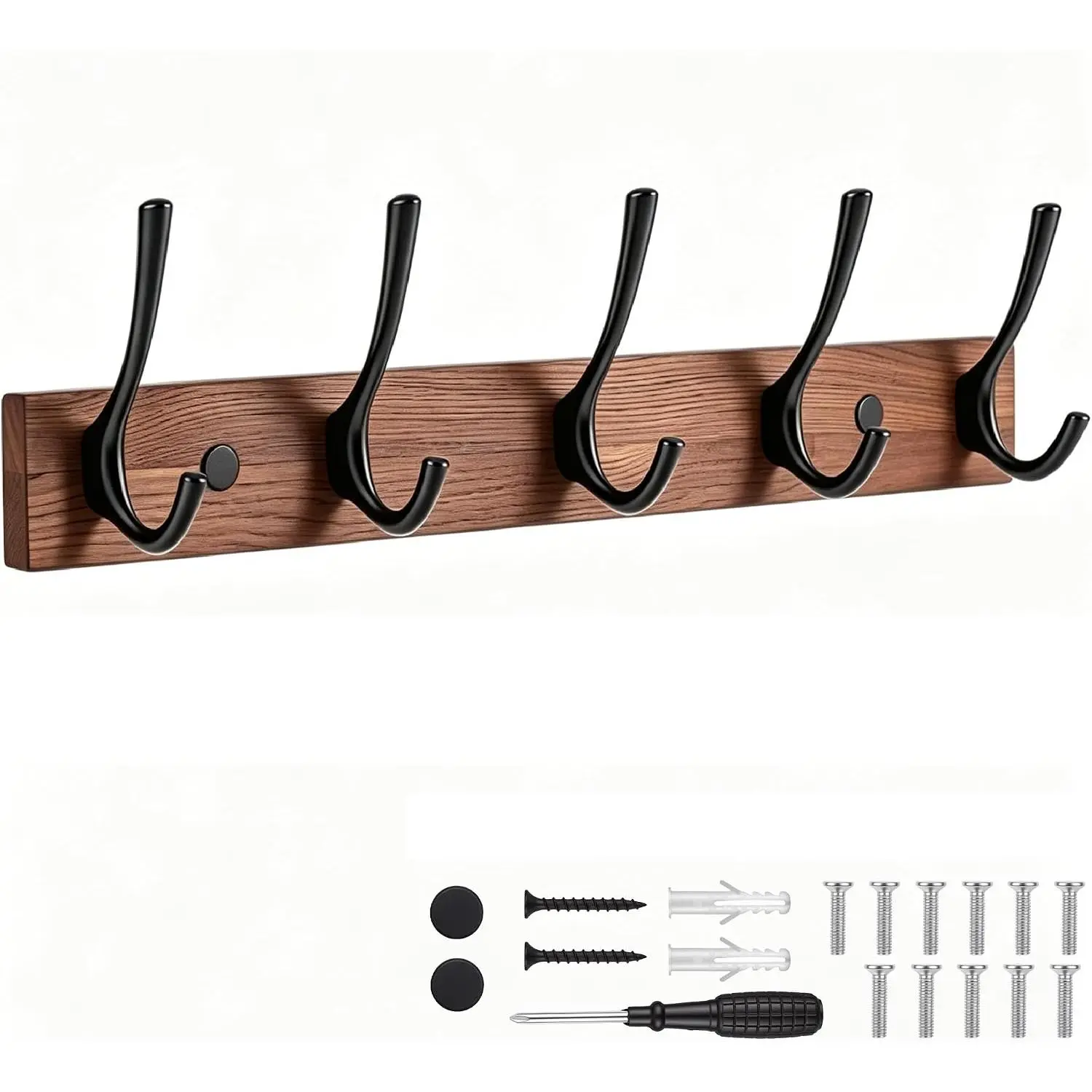 1Pack Wall Mounted Coat Rack with 5 Hooks, 15.8 Inch  Coat Hook | Rust-Resistant Metal Hooks, Heavy Duty Wall Hooks, Up To 45 Lb In Studs, Easy Install, For Entryway Bedroom Bathroom