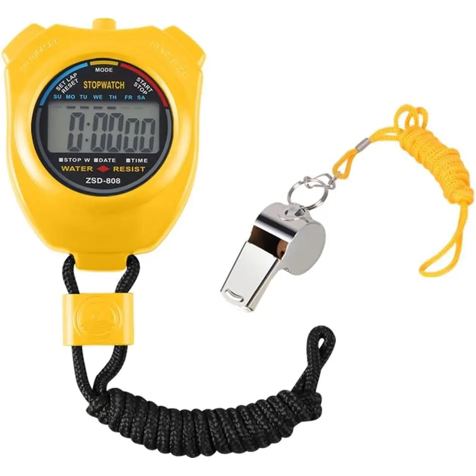 LCD Display Digital Timer - Compact Sports Counter Stopwatch with Stainless Steel Whistle, Ideal for Running, Football Swim and Other Sports Activities