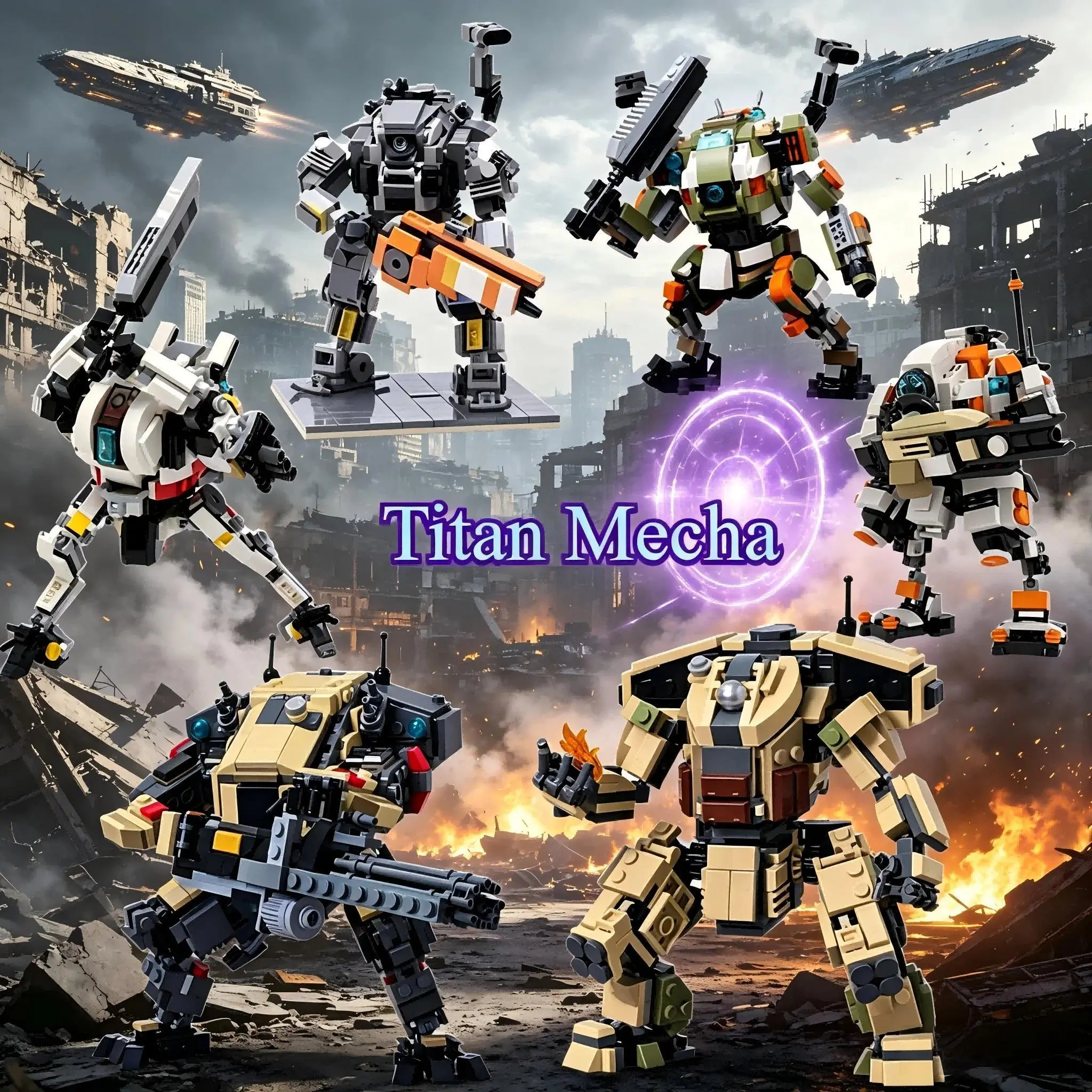 11PCS Titan Combat Mech Robot MOC Building Blocks Set, Jointed Action Figures, Sci-Fi Battle Mecha Model Kit for Display