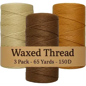3X 0.8mm 150D Waxed Leather Thread, 65 Yard Wax String in Cream, Tan & Brown, Perfect for Dream Catcher Supplies