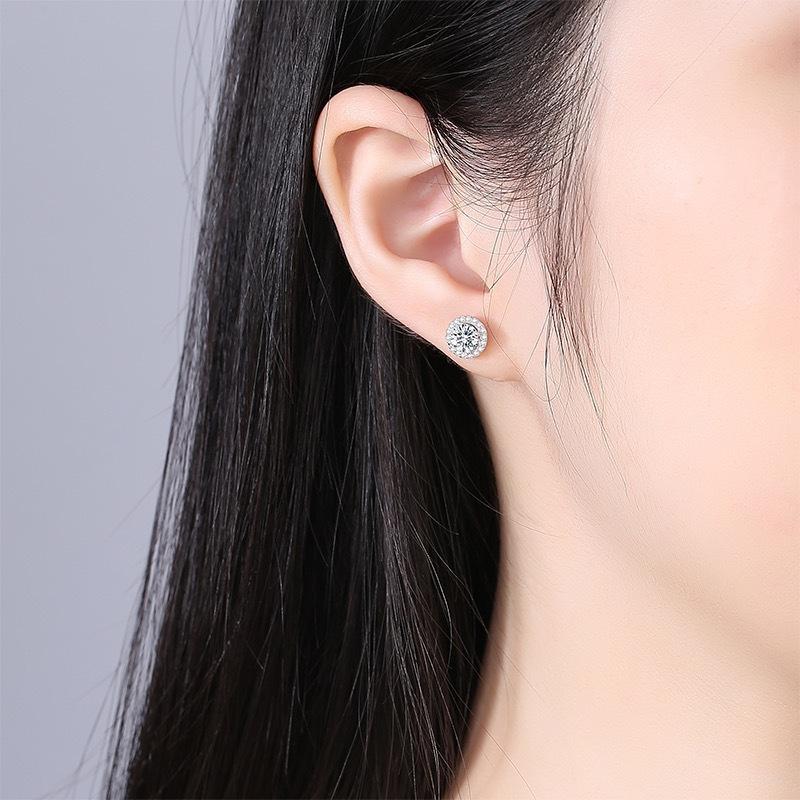 Women's Full Diamond Stud Earrings, Single-Carat Princess Round Cut Simulated Moissanite Earrings, Women's Ear Jewelry