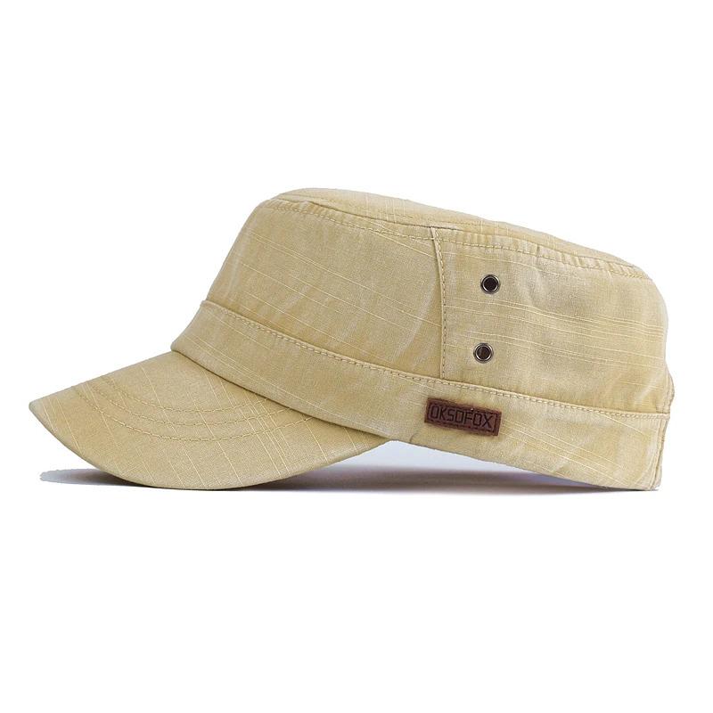 Washed Cotton Military Caps Casual Flat Top Hat Men Women Cadet Army Cap Adjustable Unique Design Vintage Four Seasons