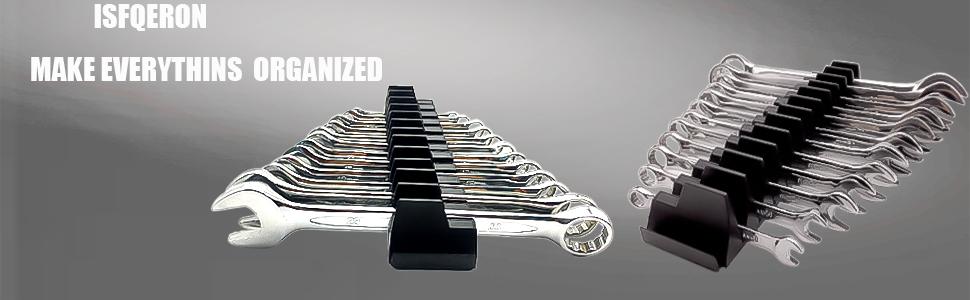 92 Pack Wrench Organizers for Toolbox Drawers - Modular Wrench Rack with Metric & SAE Labels - Wrench Holders Organizers for Tool (Black)