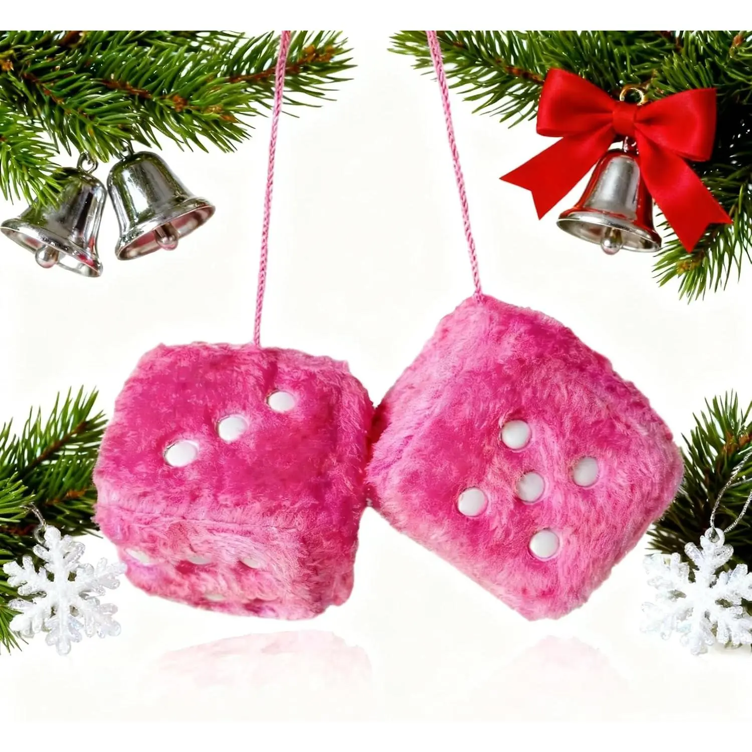 Fuzzy Plush  for  Mirror, 3 Inch Pair of Retro   with White Dots,  Interior  Ornament Decoration ()