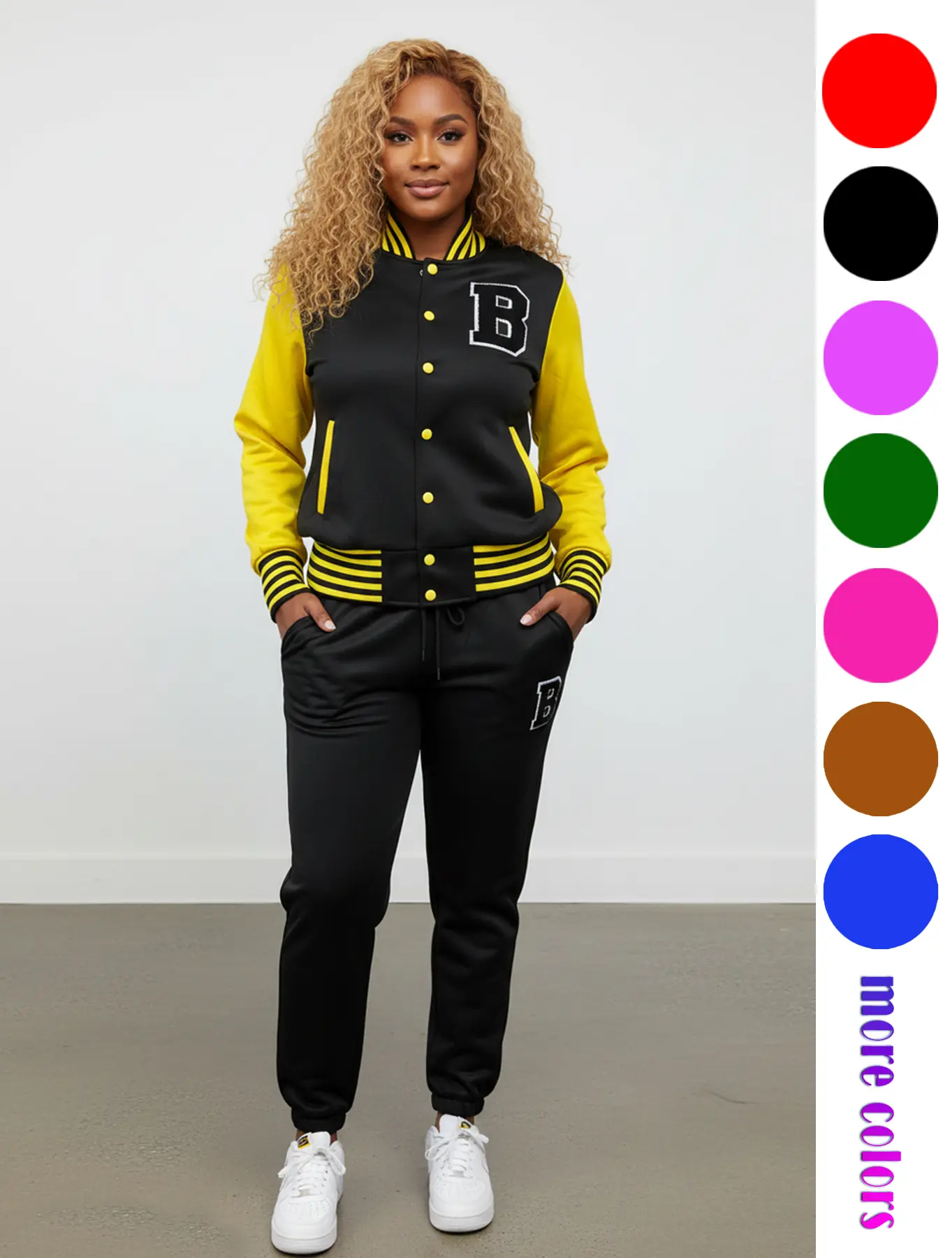 Women's Baseball Jacket Two-Piece Set, Outdoor Sports Suit, Open Front Two-Piece Set, Sport Travel Cycling Set, Casual Sporty Set, Athletic Casual Suit, Fall & Winter