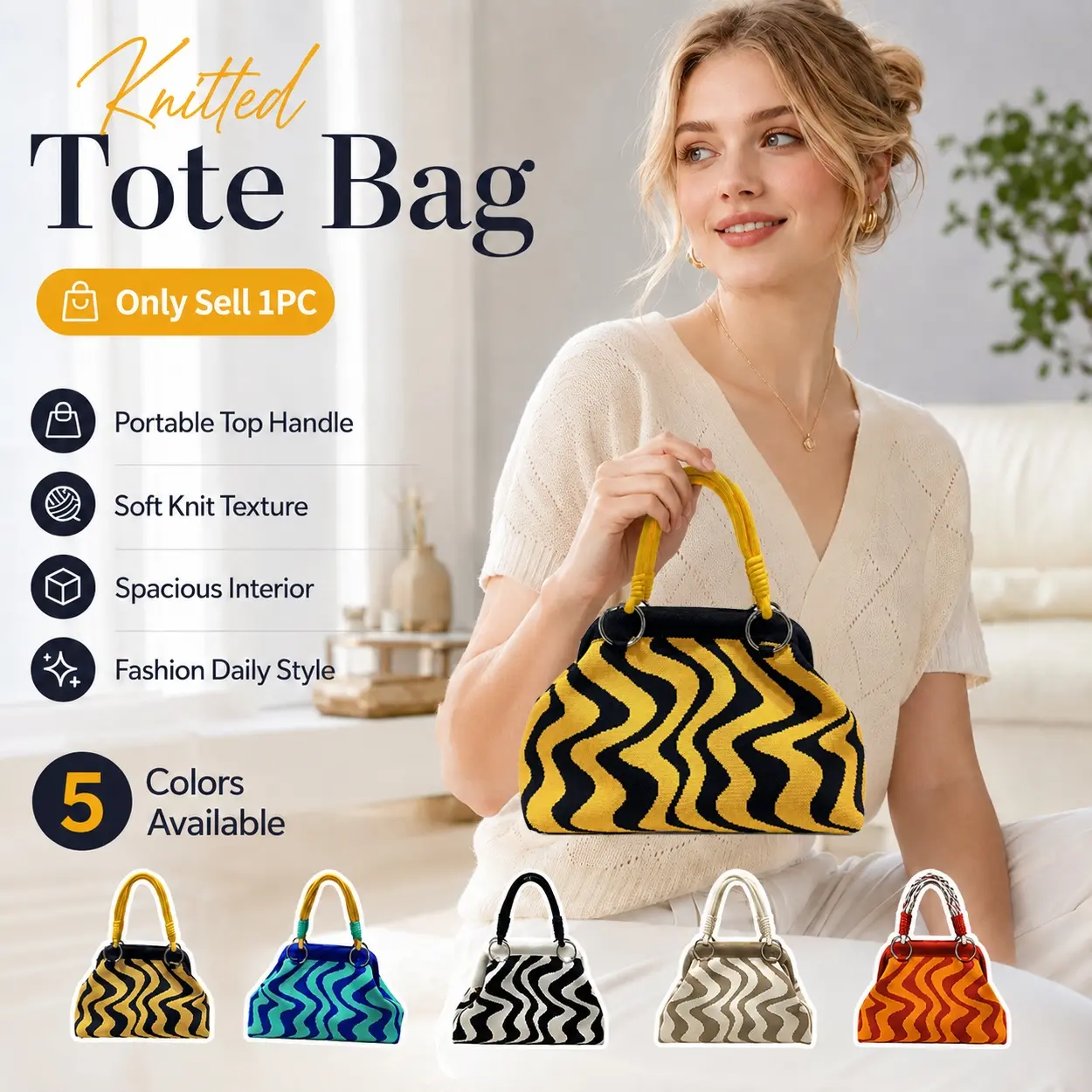 Woven Handbag for Women, Large Capacity Knitted Dumpling Bag with Striped Pattern, Soft Top Handle and Easy Carry Design, Chic Shoulder Purse for Work, Shopping, Beach, Travel, Holiday, Weekend Trips and Everyday Styling