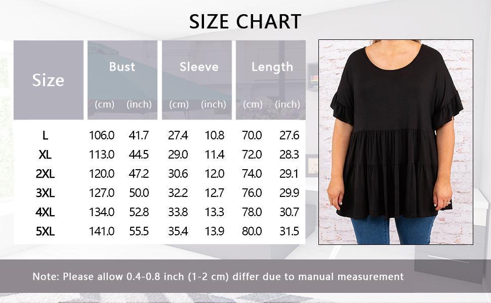 【1XL-5XL】Imily Bela Curve Women's Plus Size Ruffle Tunic Tops Summer Short Sleeve Loose T-Shirt Blouses