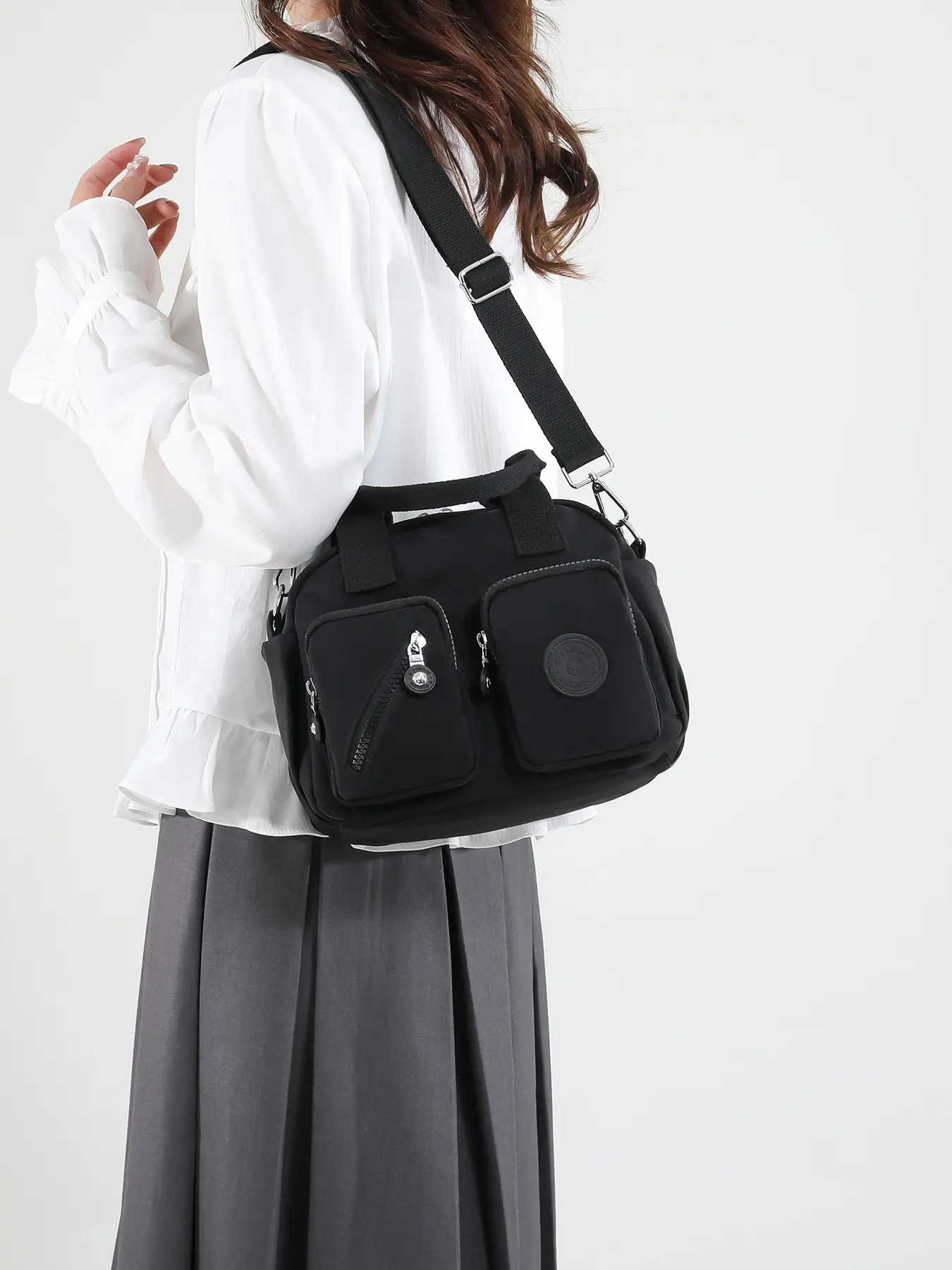 University Friend Shoulder Bag, Convertible Crossbody, Multiple Pockets, Lightweight Compact, Zip Closure, Smooth Texture