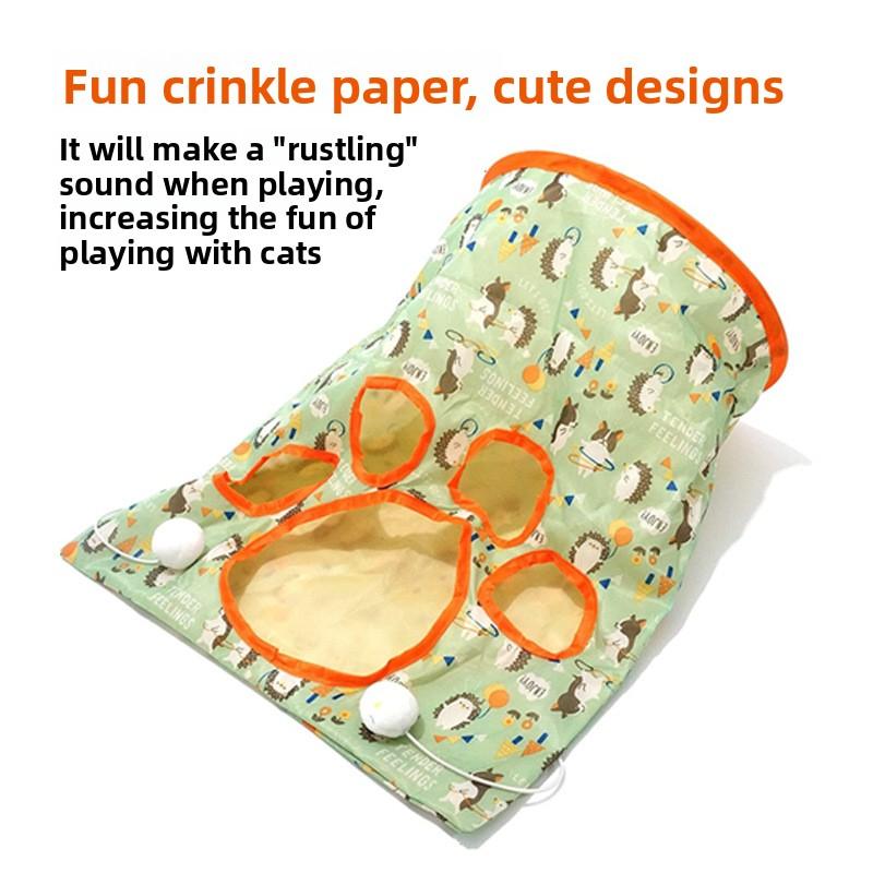 Cat Crinkle Tunnel & Burrow Bag - 3-Way Interactive Play Tube with Sound Paper - Foldable Hideaway Toy for Indoor Cats - Durable Chasing & Exercise Toy for Kittens silicone feeder shaped harness retractable leashes jumping
