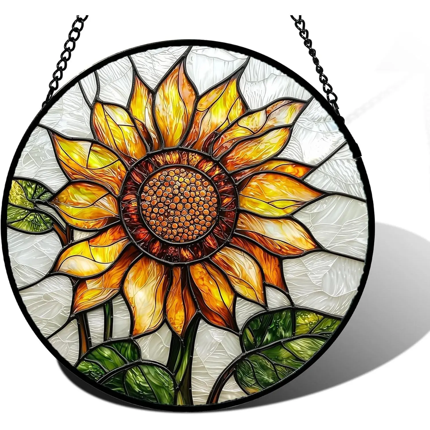 Colorful Metal Frame Stained Glass Sunflower Suncatcher - Hangable 6.3x6.3 in Window Ornament, Ready-to-Hang Home Decor, Christmas & Mother's Day Gifts for Women